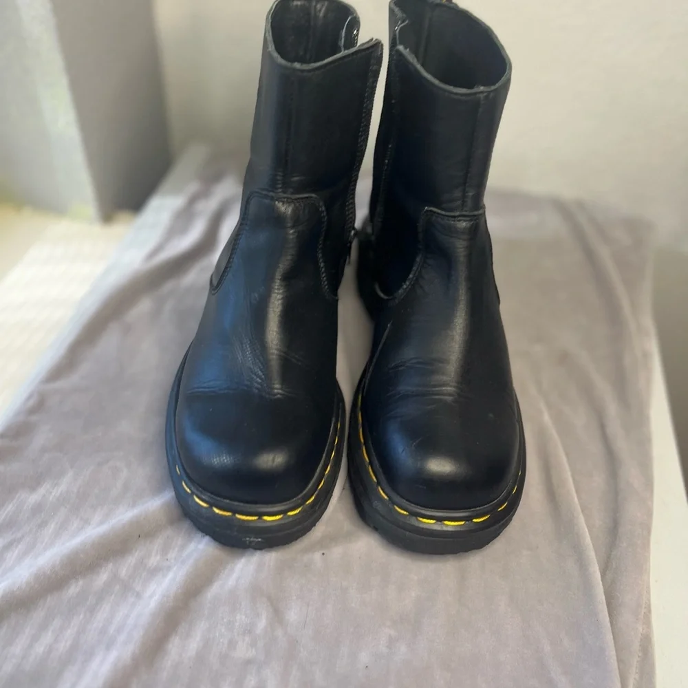 Dr. Martens Kids Black‎ Boots with Yellow Stitching